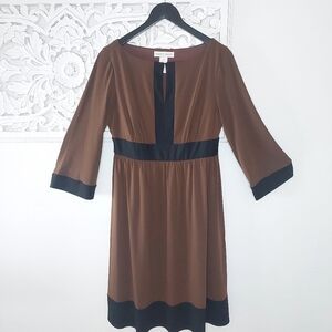 Maggy London Brown Black Polyester Color Block Knee Length Dress